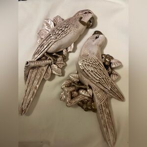 Miller Studios Signed White/Gold Wall Hanging Chalkware Parrots Vintage 1967
